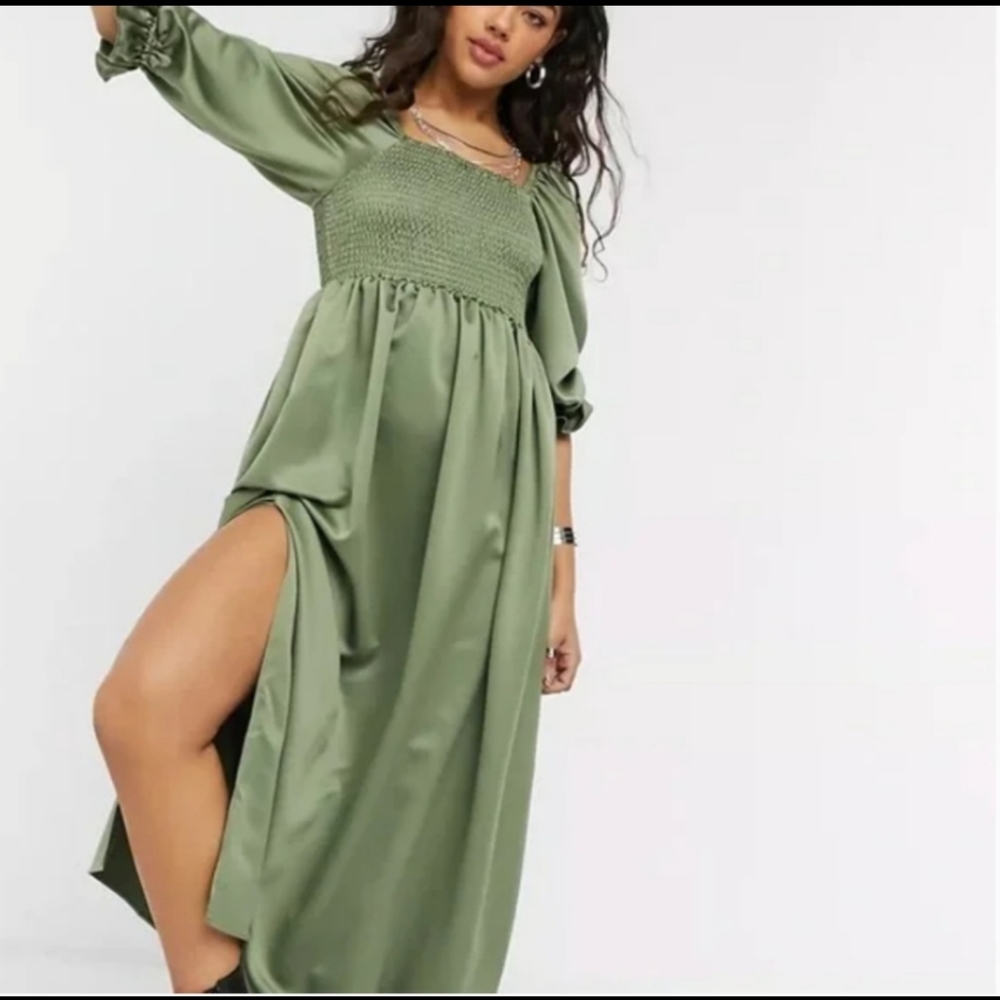 ASOS DESIGN Shirred Satin Dress